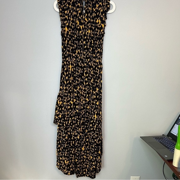 Who What Wear Textured Animal Print Ruffle Dress M 8 10 Black Gold Midi Vacation - Picture 7 of 16